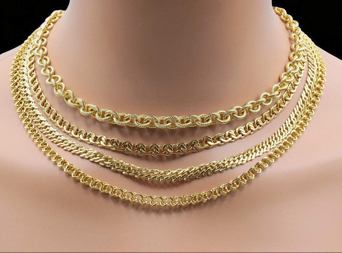 Gold Filled Alternative Waterproof Chains - Flat Curb Mariner Double Cable Styles - Durable Gold Finish, Jewelry Making Supplies