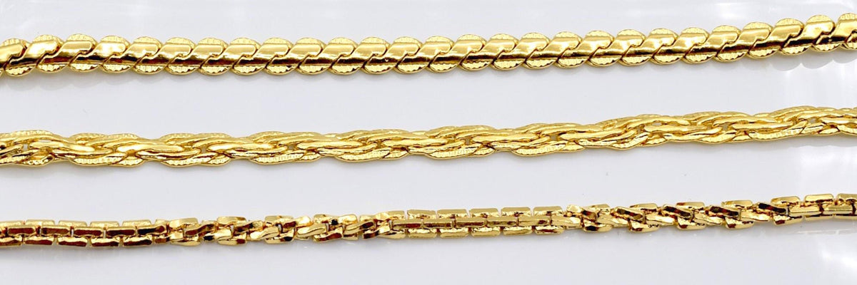 Gold Filled Waterproof Chains: Elegant Tarnish-Resistant Finish - Flat S-Snake, Twist Rope & Twisted Box Styles for Jewelry Making