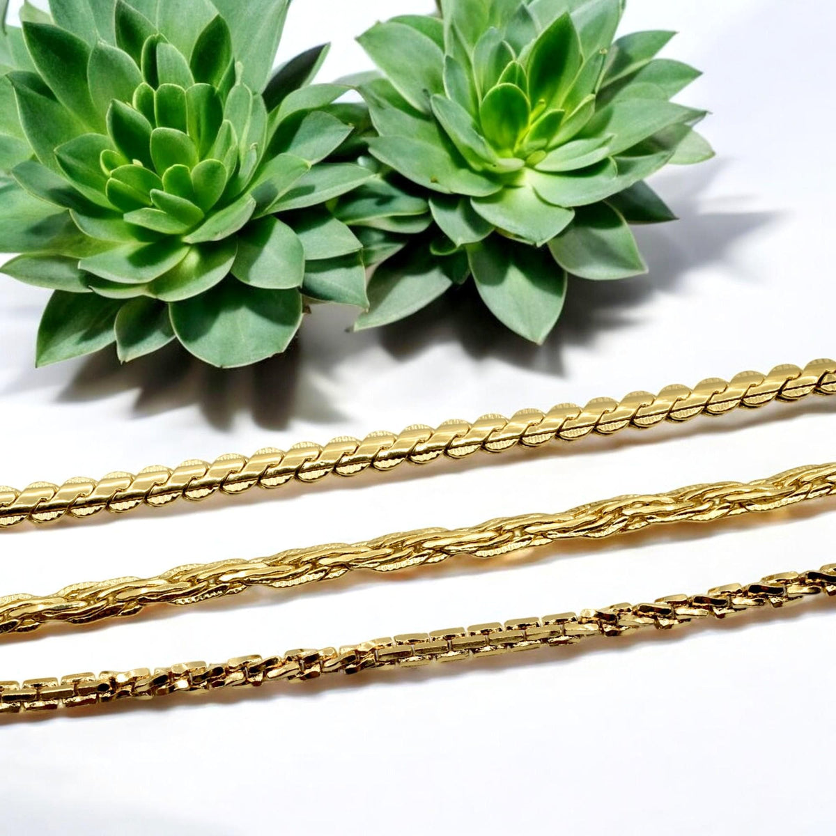 Gold Filled Waterproof Chains: Elegant Tarnish-Resistant Finish - Flat S-Snake, Twist Rope & Twisted Box Styles for Jewelry Making