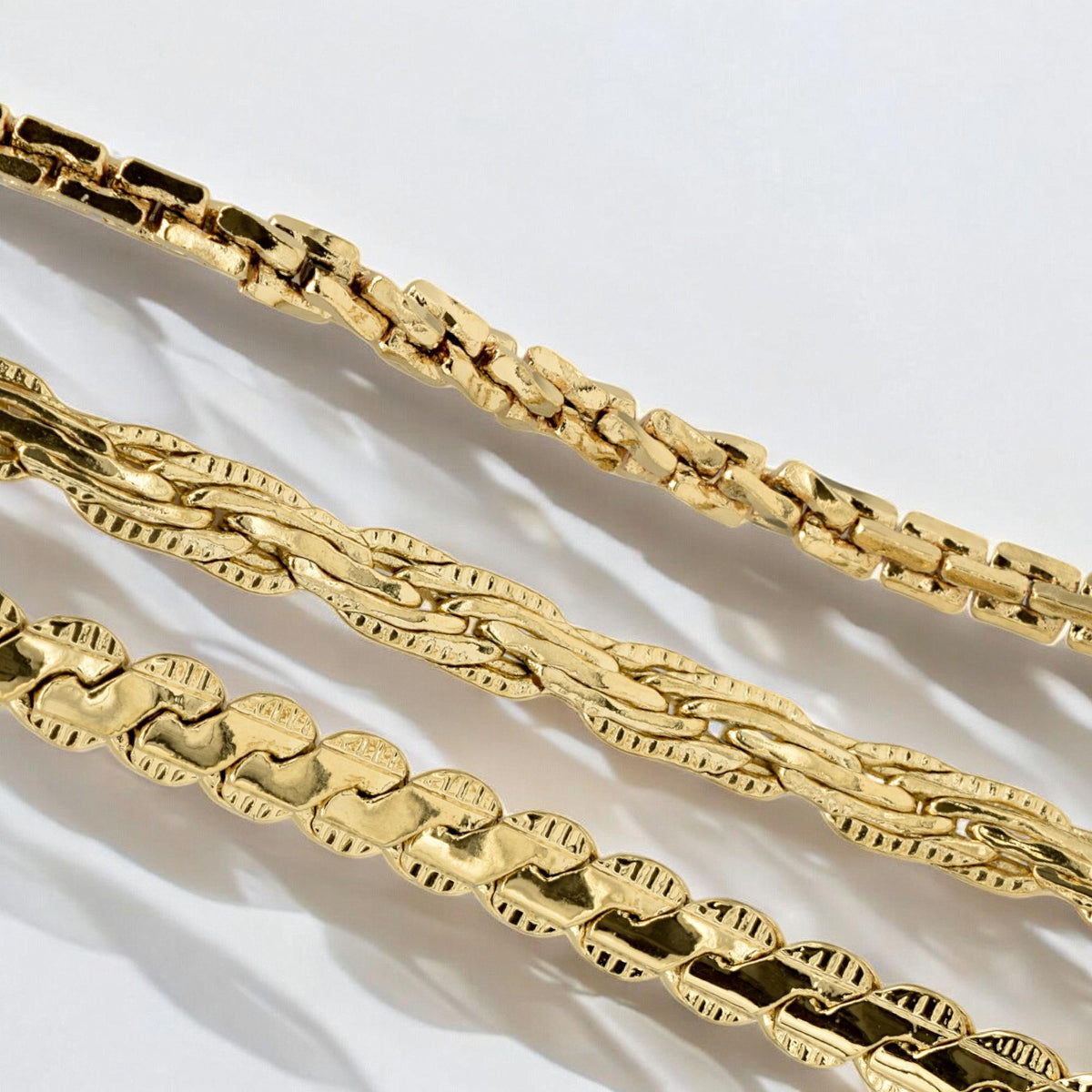 Gold Filled Waterproof Chains: Elegant Tarnish-Resistant Finish - Flat S-Snake, Twist Rope & Twisted Box Styles for Jewelry Making