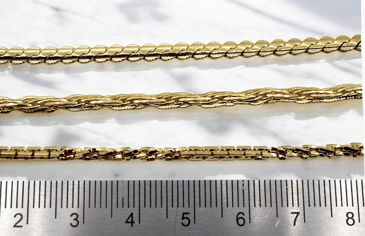 Gold Filled Waterproof Chains: Elegant Tarnish-Resistant Finish - Flat S-Snake, Twist Rope & Twisted Box Styles for Jewelry Making