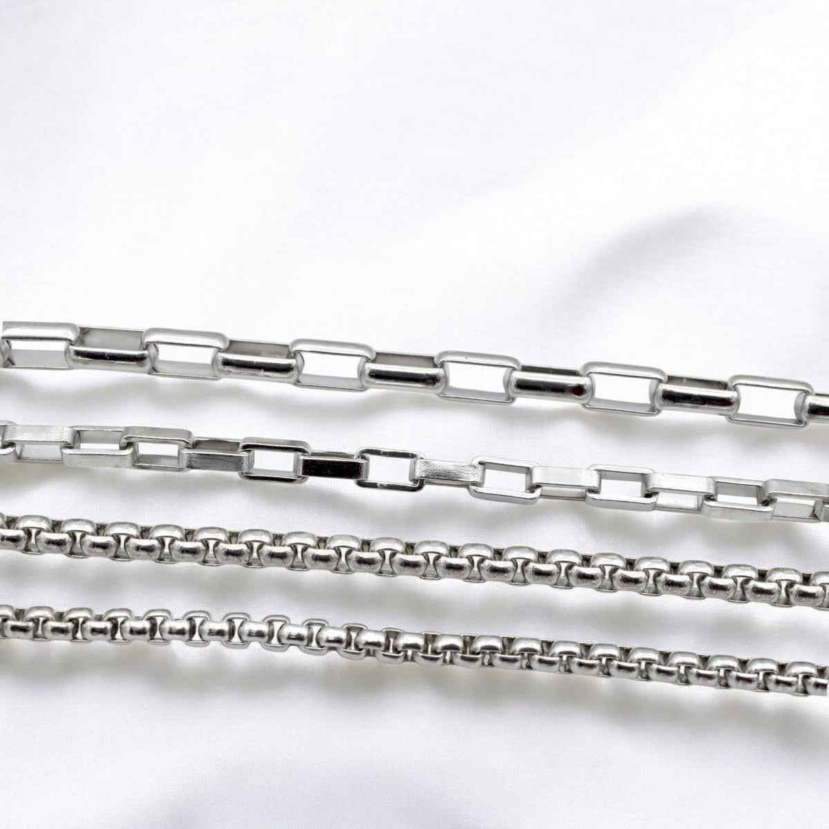 Chain By The Yard Durable Steel Chains: Rectangular Link, Box & Round Bead Styles | Tarnish-Resistant, Versatile Use | Sold Per Yard