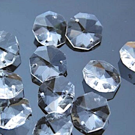 14mm Lamp Chandelier Parts - Octagon Crystal Beads 2-Hole, Iridescent AB Finish, Wedding Curtain DIY Supplies