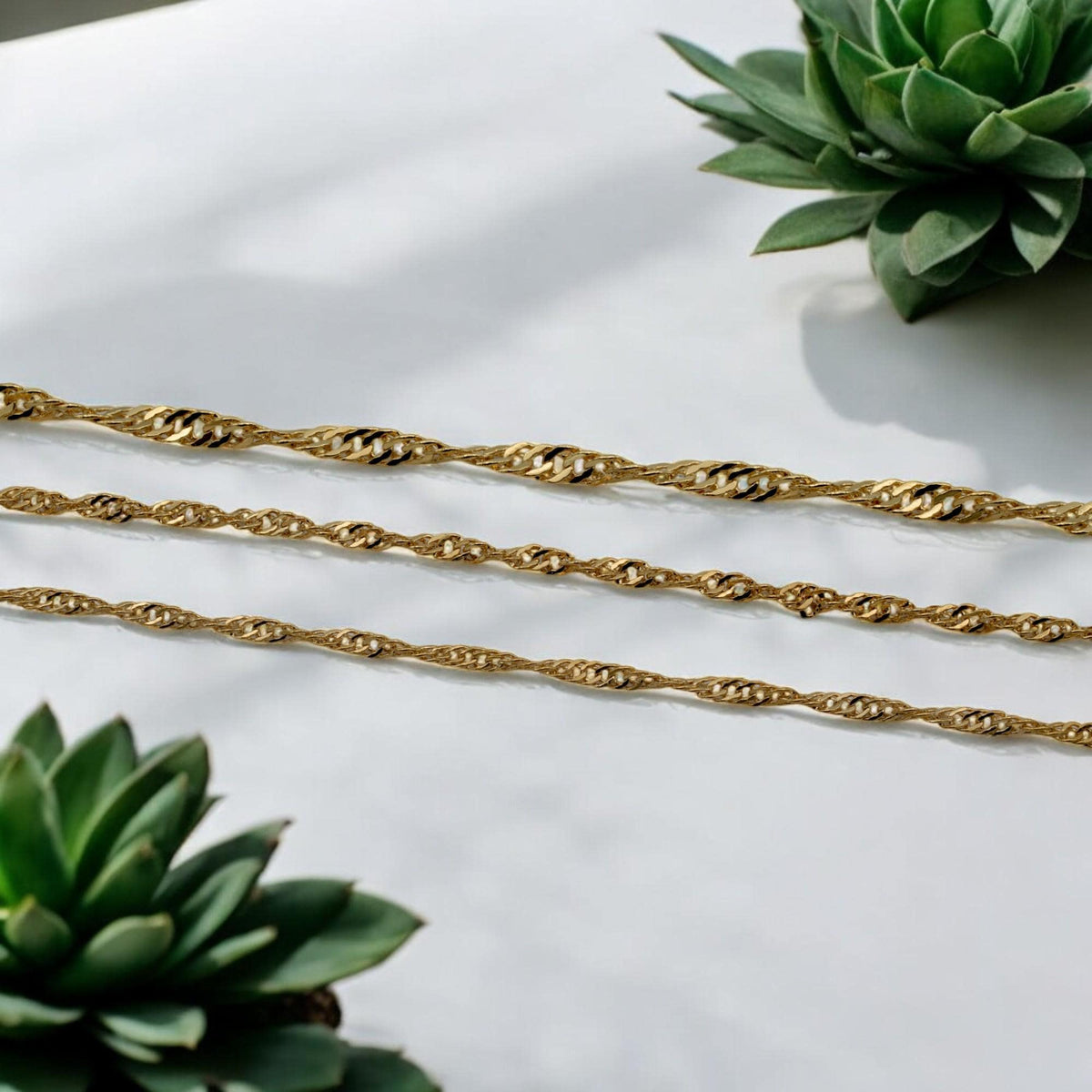 18K Gold Filled Look,Flat Twist Snake Chain, Singapore personalize Necklace Size 1.5mm/2mm/2.8mm Findings For Jewelry 3 Fe...