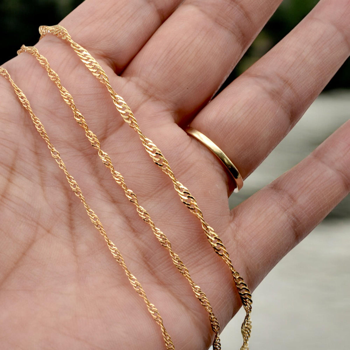 18K Gold Filled Look,Flat Twist Snake Chain, Singapore personalize Necklace Size 1.5mm/2mm/2.8mm Findings For Jewelry 3 Fe...