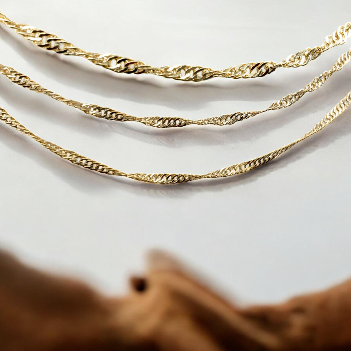 18K Gold Filled Look,Flat Twist Snake Chain, Singapore personalize Necklace Size 1.5mm/2mm/2.8mm Findings For Jewelry 3 Fe...