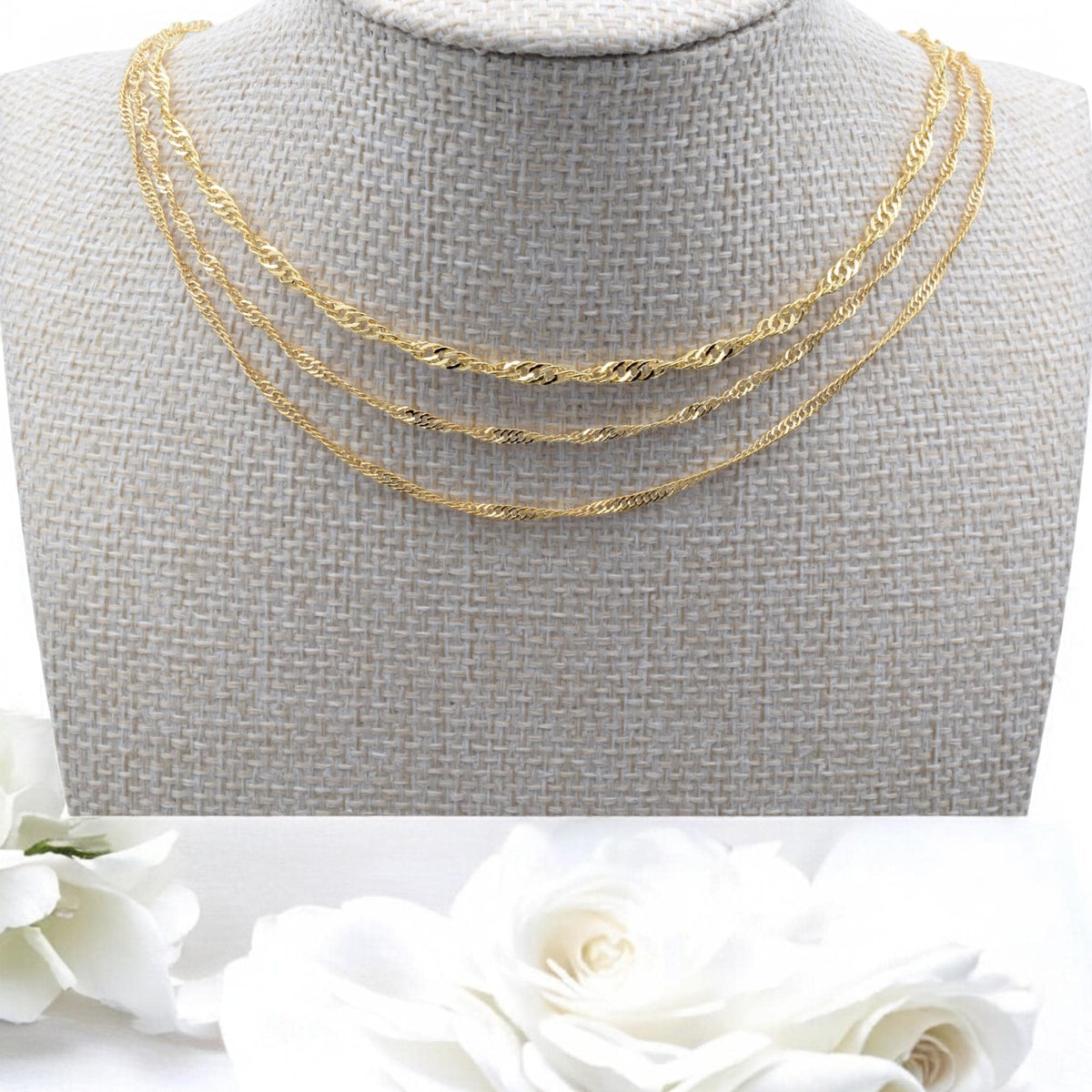 18K Gold Filled Look,Flat Twist Snake Chain, Singapore personalize Necklace Size 1.5mm/2mm/2.8mm Findings For Jewelry 3 Fe...
