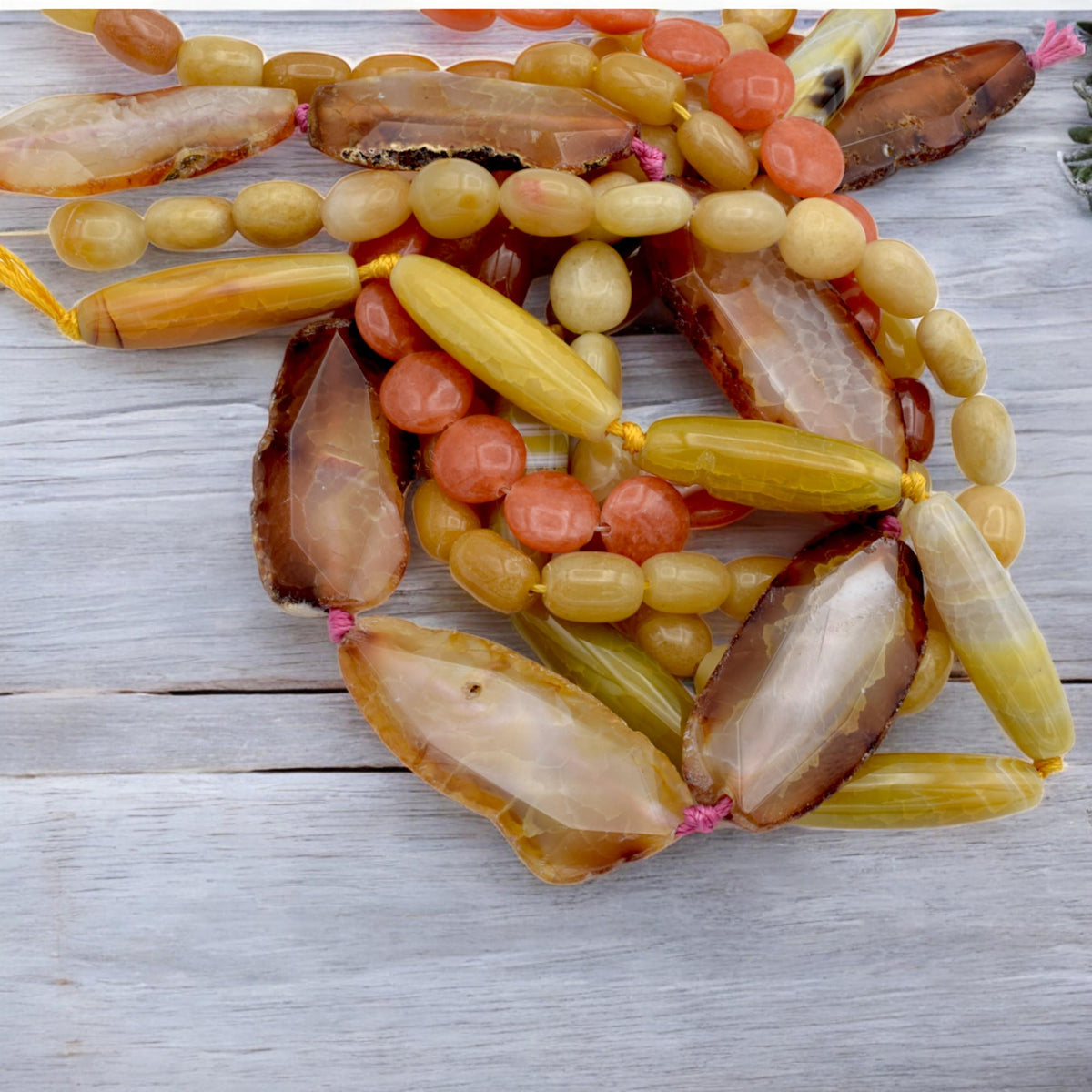 Bulk Mixed Yellow Agate Beads: Natural Polished Gemstones, Warm Amber Orange Tones (Oval Tube, Round, Organic Shapes, DIY Crafts)