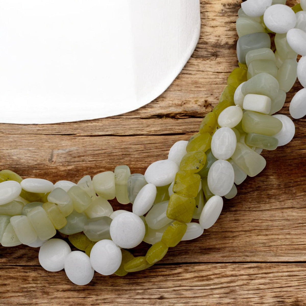 Bulk White Agate Gemstone Beads: Yellow Jade and Prehnite Mix, Polished Semi-Precious Stones (Loose Beads, Jewelry Crafting)