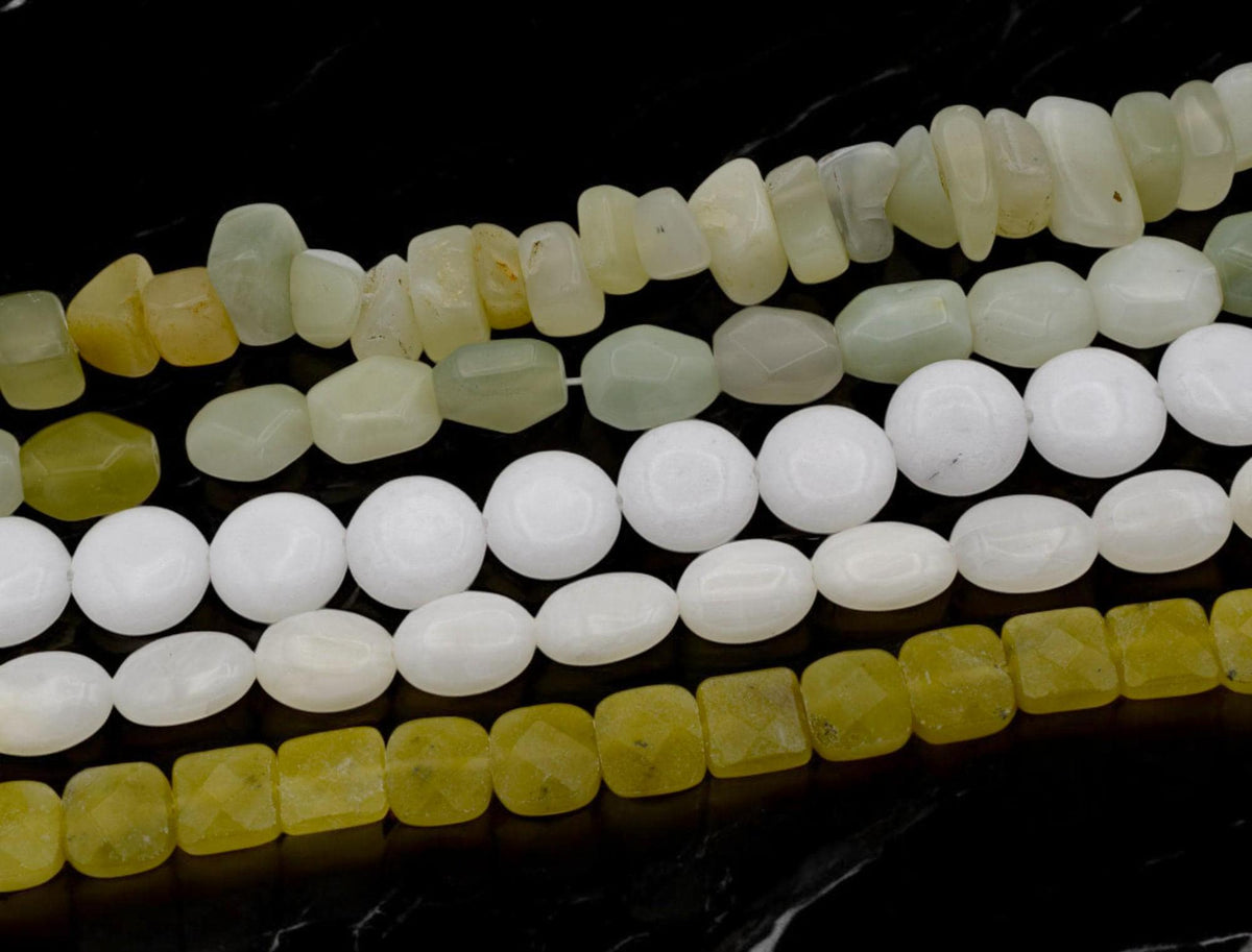 Bulk White Agate Gemstone Beads: Yellow Jade and Prehnite Mix, Polished Semi-Precious Stones (Loose Beads, Jewelry Crafting)