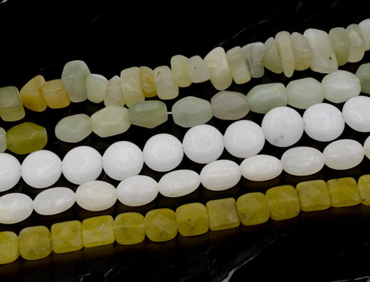 Bulk White Agate Gemstone Beads: Yellow Jade and Prehnite Mix, Polished Semi-Precious Stones (Loose Beads, Jewelry Crafting)