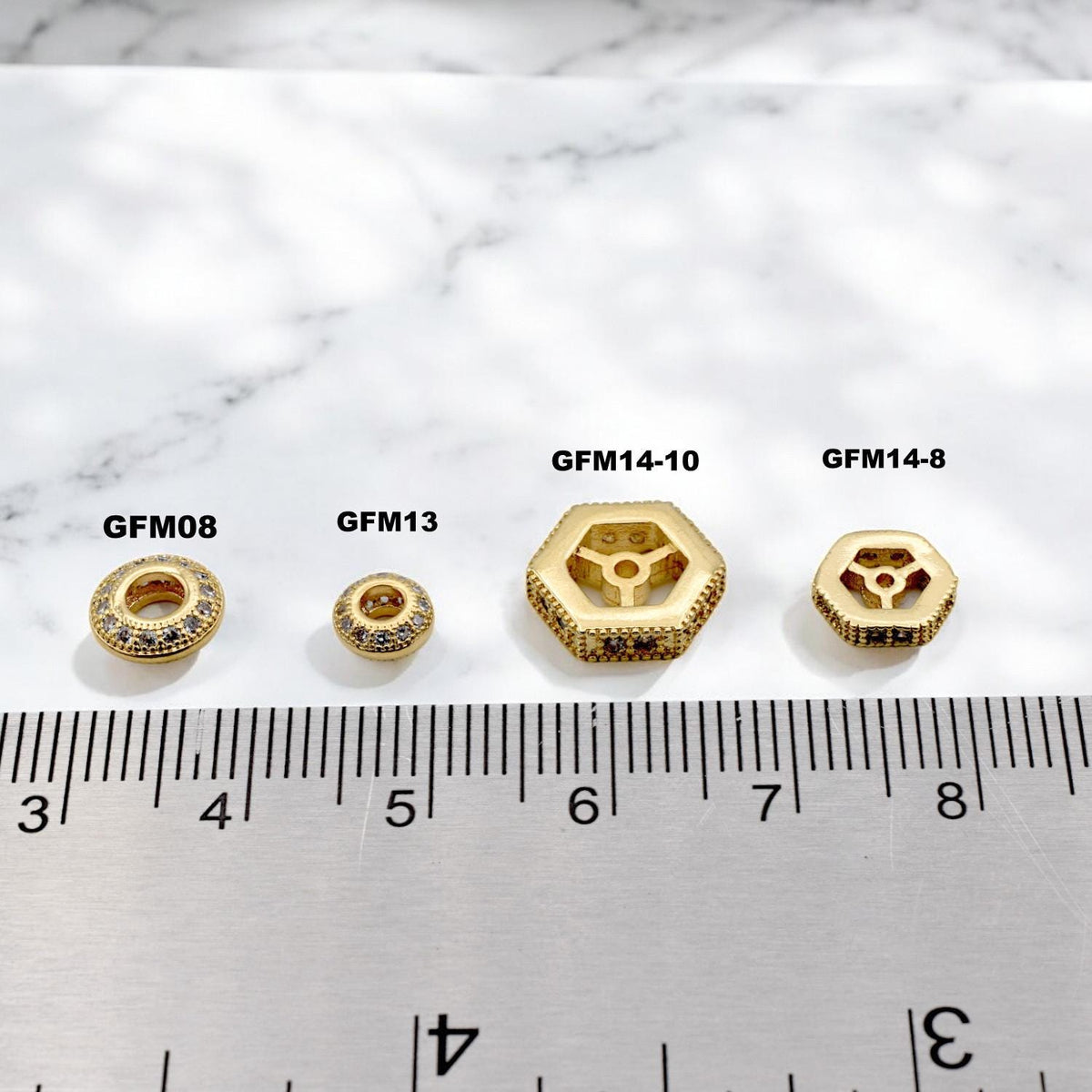 Gold Filled Look Micro Pave Spacer Beads – Waterproof Hexagon Round Jewelry Findings 3 PCs/ PK jewelry making supplies - d...