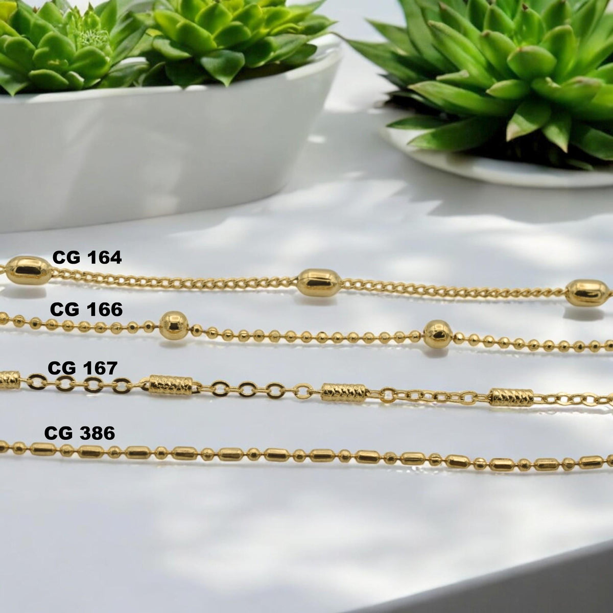Gold Filled Durable Waterproof Chains: Modern Elegant Styles, Rope & Bar Accents (18 Inch Length, 3mm Beads, Jewelry Supply)