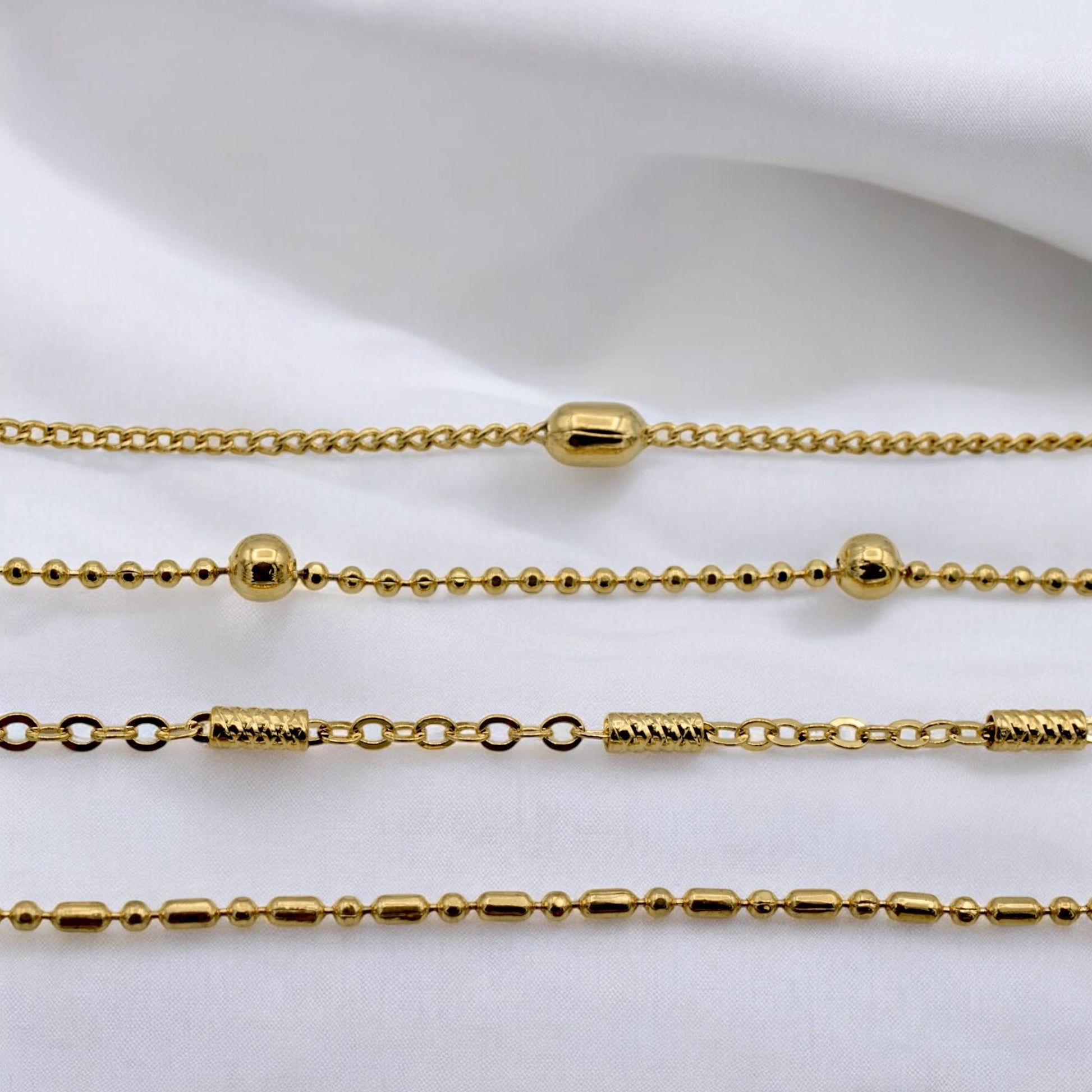 Gold Filled Durable Waterproof Chains: Modern Elegant Styles, Rope & Bar Accents (18 Inch Length, 3mm Beads, Jewelry Supply)