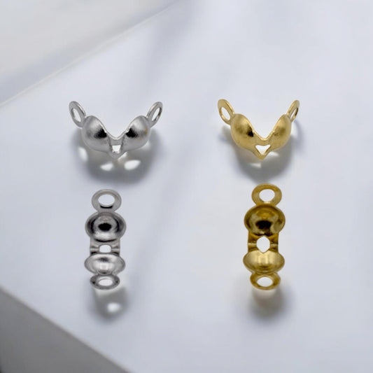 Shell Crimp Covers Gold Plated: Elegant Double Loop - 4mm Size, Stainless Steel, Jewelry Findings for Bracelets & Necklaces