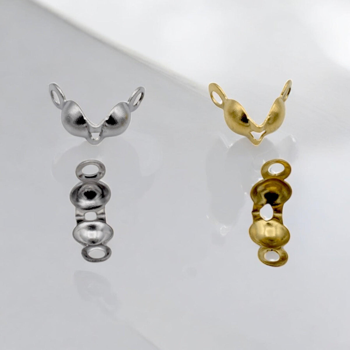 Shell Crimp Covers Gold Plated: Elegant Double Loop - 4mm Size, Stainless Steel, Jewelry Findings for Bracelets & Necklaces