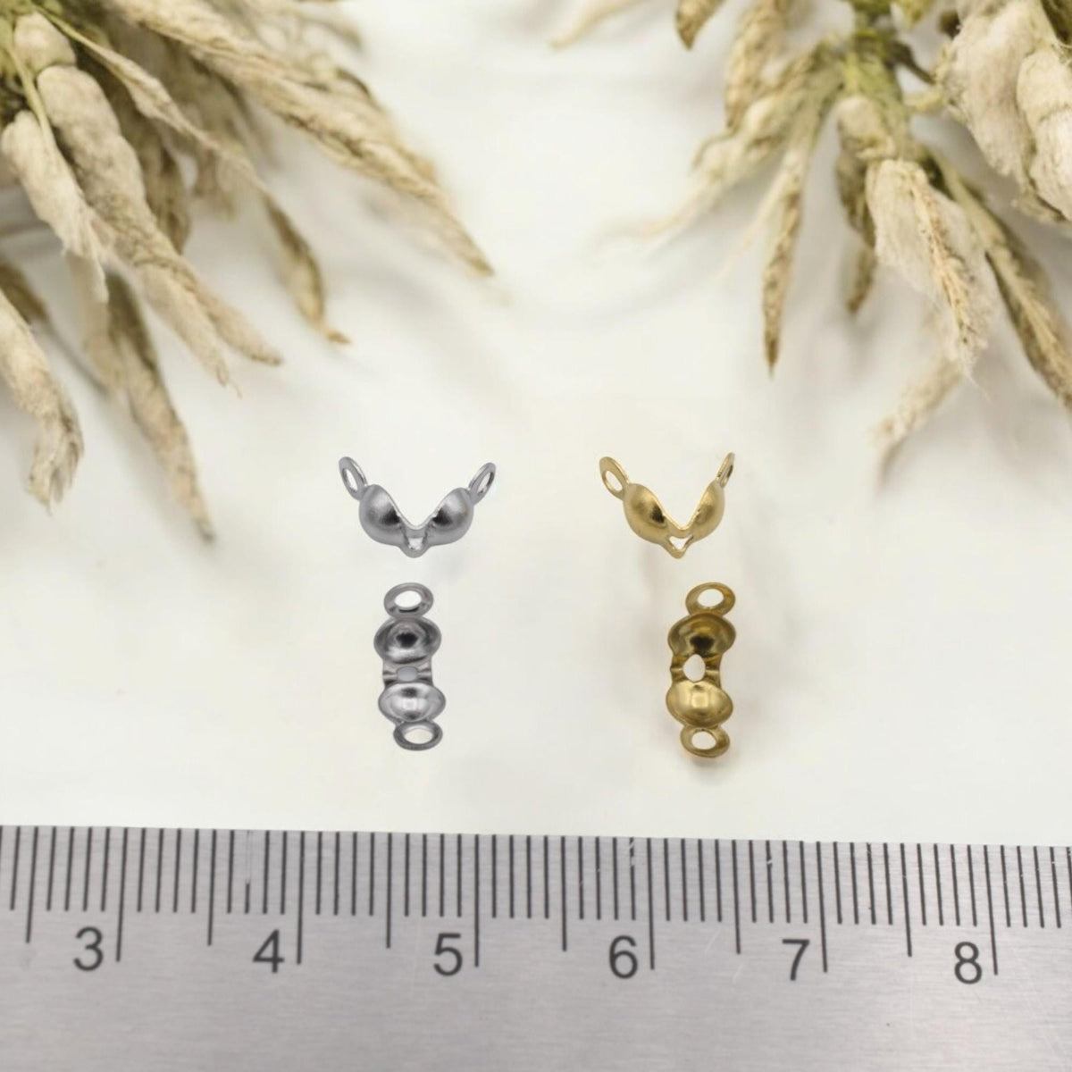 Shell Crimp Covers Gold Plated: Elegant Double Loop - 4mm Size, Stainless Steel, Jewelry Findings for Bracelets & Necklaces