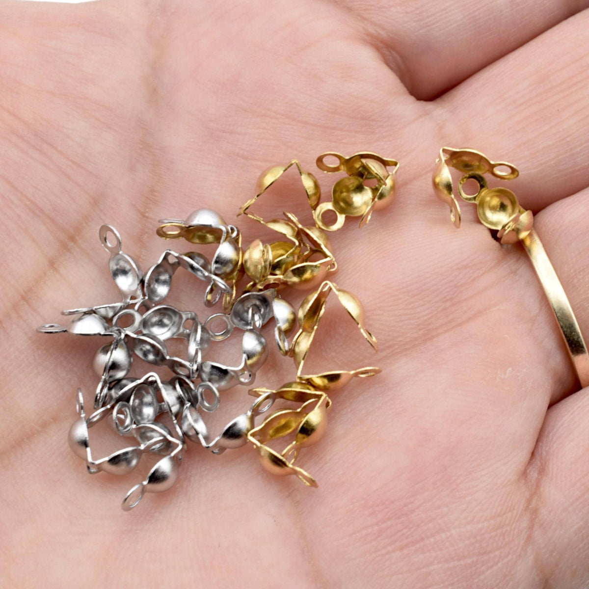 Shell Crimp Covers Gold Plated: Elegant Double Loop - 4mm Size, Stainless Steel, Jewelry Findings for Bracelets & Necklaces