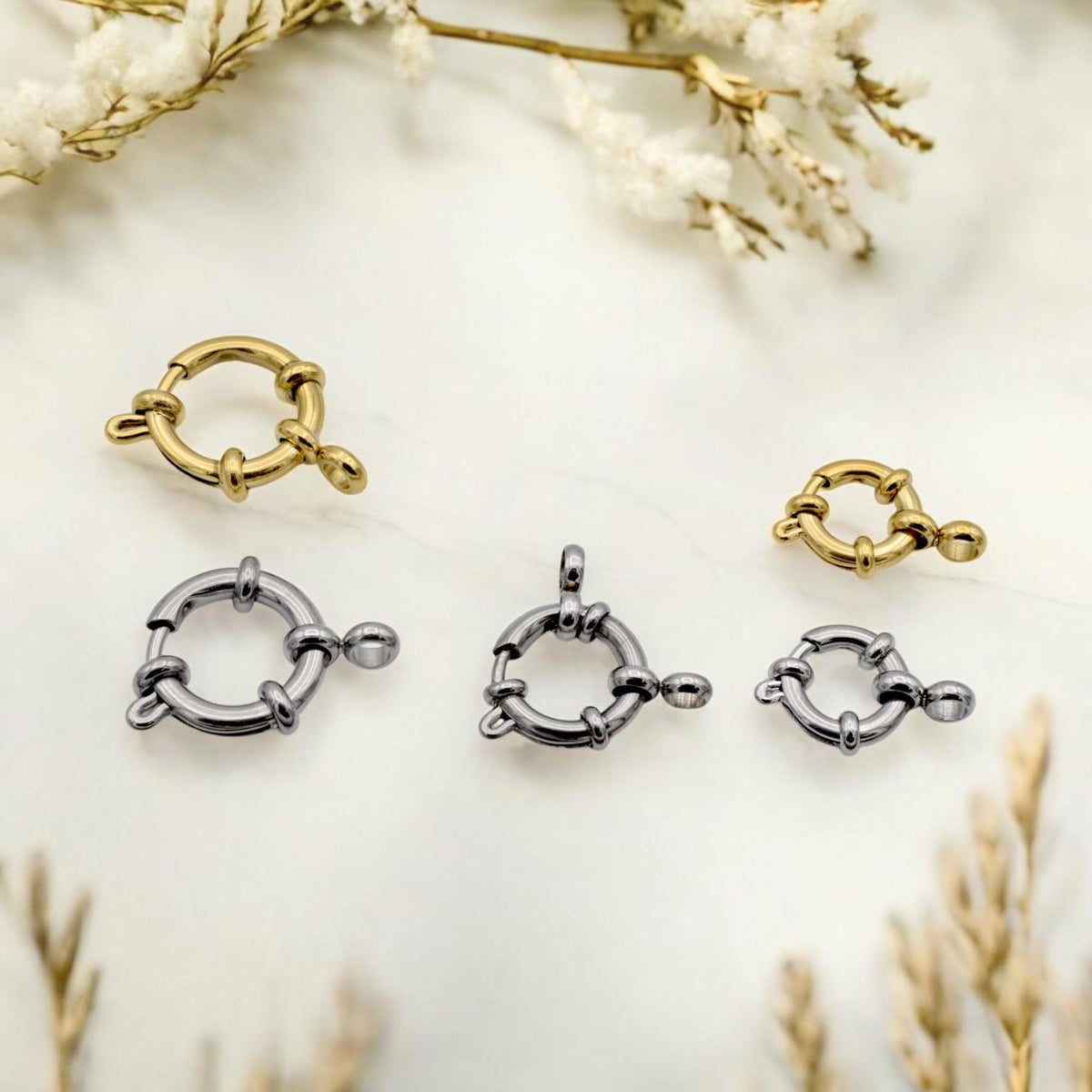 Anchor Ring Clasps Gold-Finishing Stainless Steel - Durable Spring Closures, Jewelry Hardware , Hypoallergenic, Multiple Sizes
