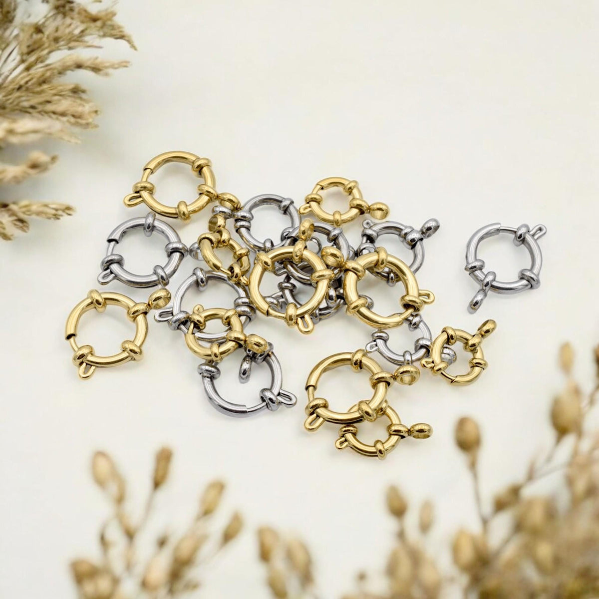 Stainless Steel and Gold Plated Spring Anchor Ring Clasps – Durable Jewelry Findings, 10mm,12mm and 14mm  Hypoallergenic S...