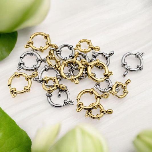 Stainless Steel and Gold Plated Spring Anchor Ring Clasps – Durable Jewelry Findings, 10mm,12mm and 14mm  Hypoallergenic S...