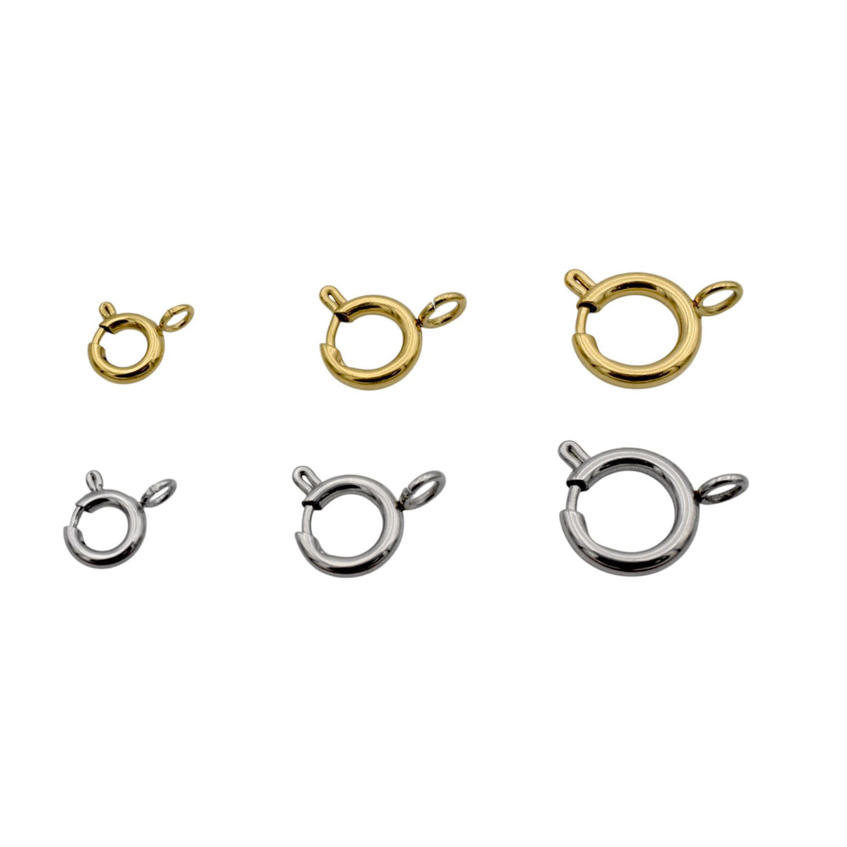 Round Spring Clasps Jewelry Making Essentials, Gold-Plated & Stainless Steel (6mm-10mm, Smooth Sturdy Fasteners, Hypoallergenic Materials)