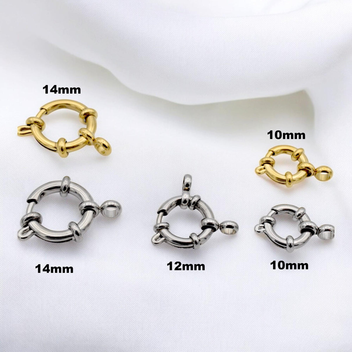 Stainless Steel and Gold Plated Spring Anchor Ring Clasps – Durable Jewelry Findings, 10mm,12mm and 14mm  Hypoallergenic S...