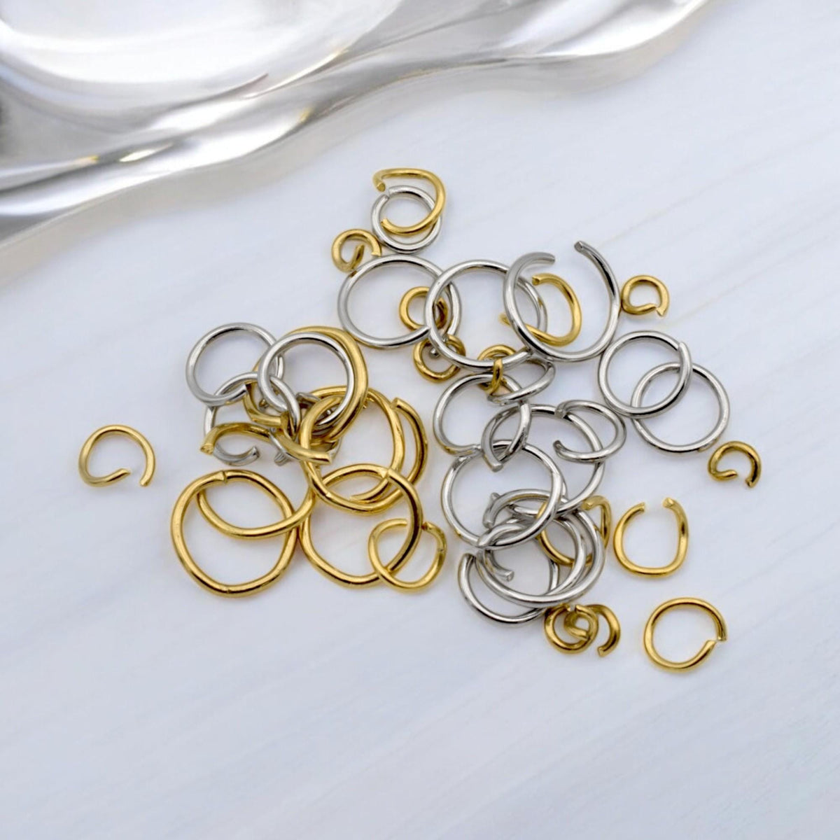 Gold Plated Open Jump Rings Jewelry Making Set, Mixed Sizes (4mm-10mm, Stainless Steel, 100 Pieces Bag)