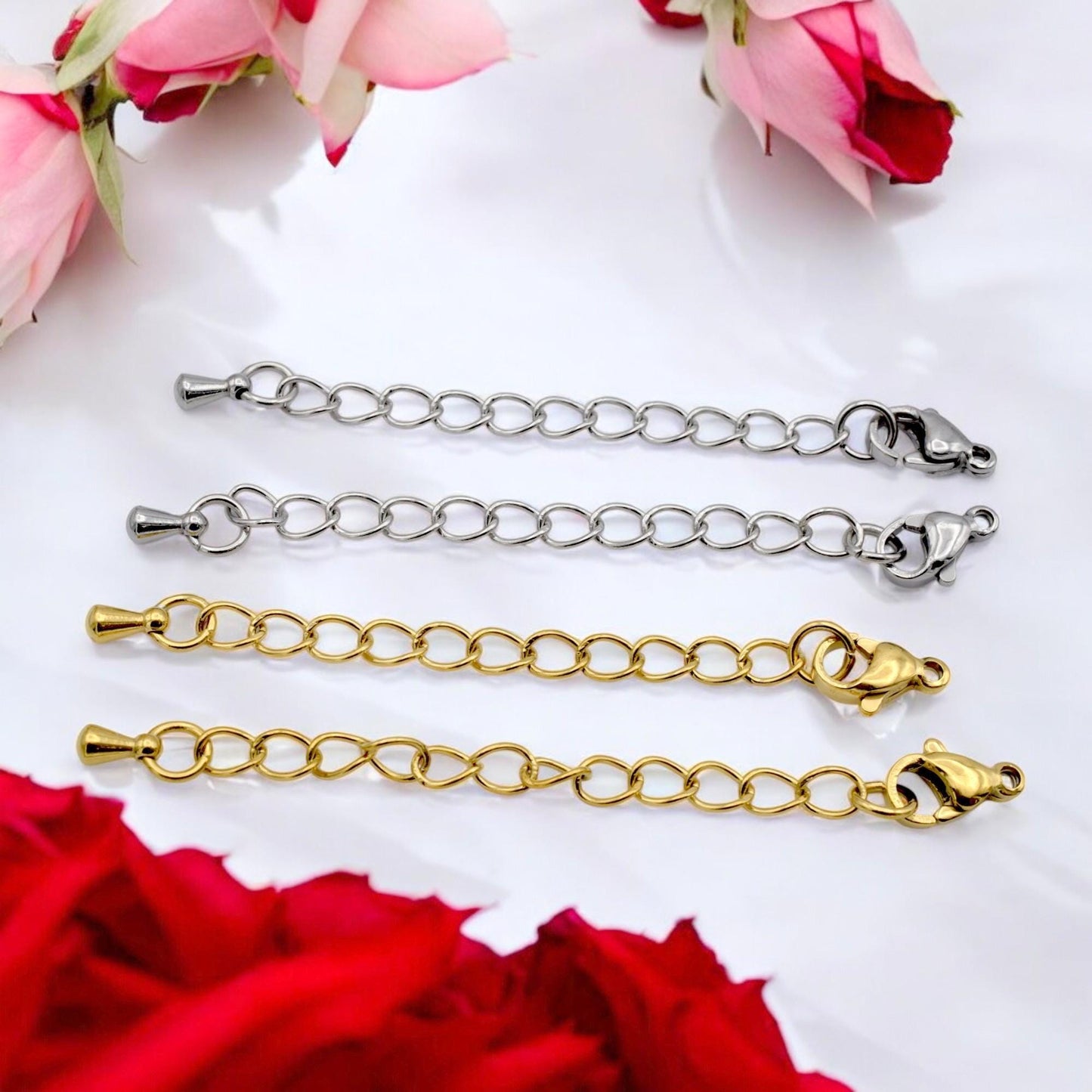 Gold Plated Chain Extenders: 2 Inch Adjustable Links, Lobster Clasp, Stainless Steel | Jewelry Repair, Durable Components | 12 Pieces