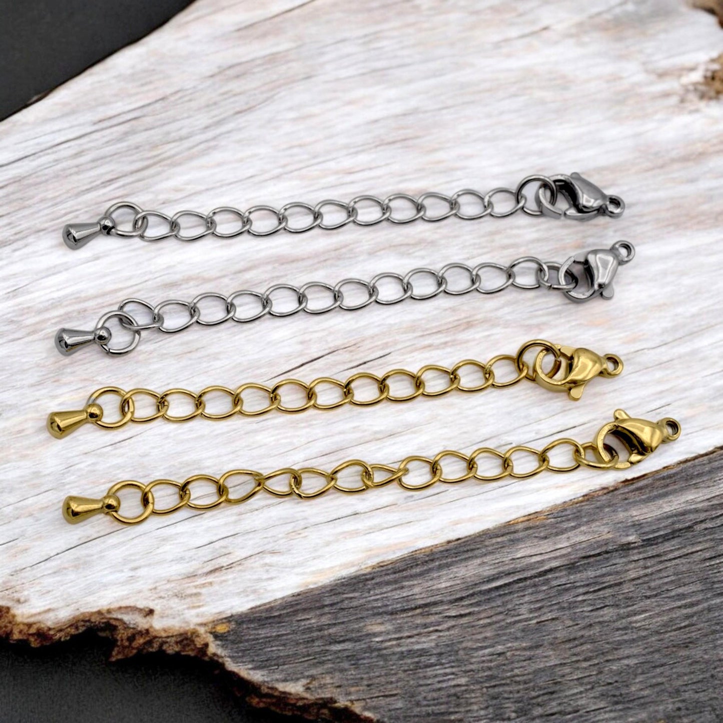 Gold Plated Chain Extenders: 2 Inch Adjustable Links, Lobster Clasp, Stainless Steel | Jewelry Repair, Durable Components | 12 Pieces