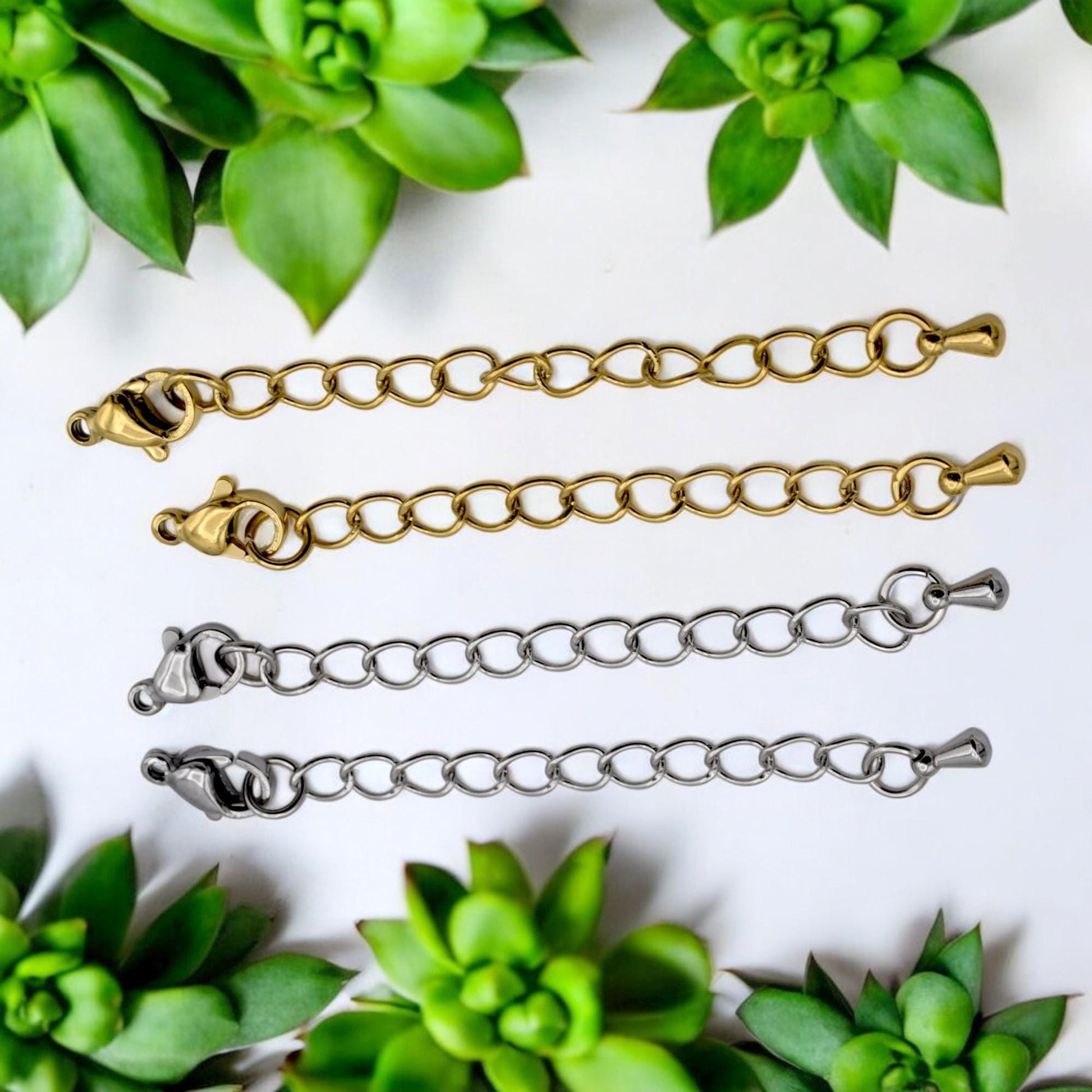 Gold Plated Chain Extenders: 2 Inch Adjustable Links, Lobster Clasp, Stainless Steel | Jewelry Repair, Durable Components | 12 Pieces