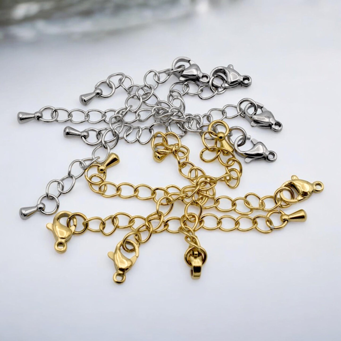 Gold Plated Chain Extenders: 2 Inch Adjustable Links, Lobster Clasp, Stainless Steel | Jewelry Repair, Durable Components | 12 Pieces