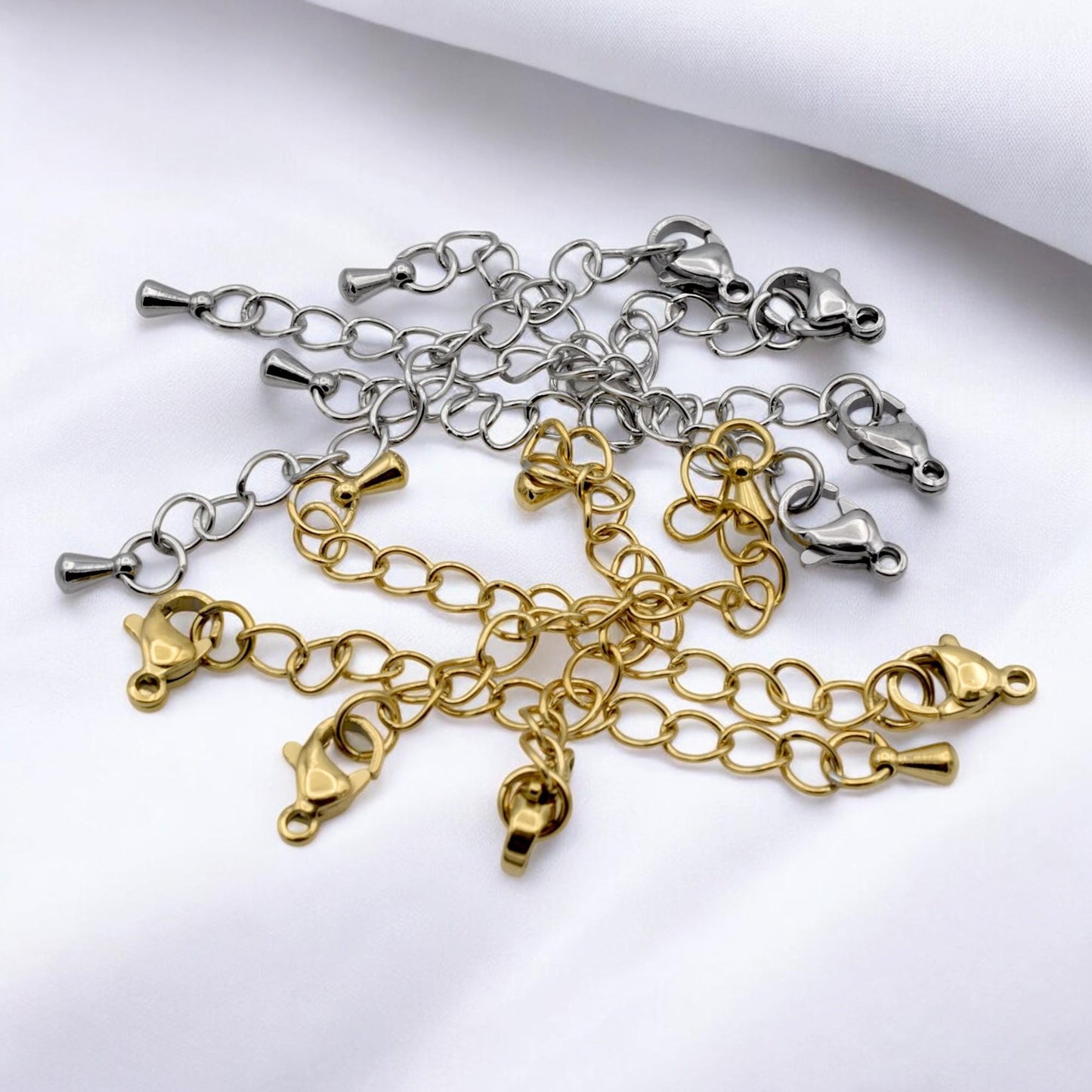 Gold Plated Chain Extenders: 2 Inch Adjustable Links, Lobster Clasp, Stainless Steel | Jewelry Repair, Durable Components | 12 Pieces