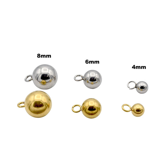 Hypoallergenic Stainless Steel and Gold Plated Ball Pendants Hanger Beads– Durable and Stylish Sizes 4 to 8mm jewelry maki...