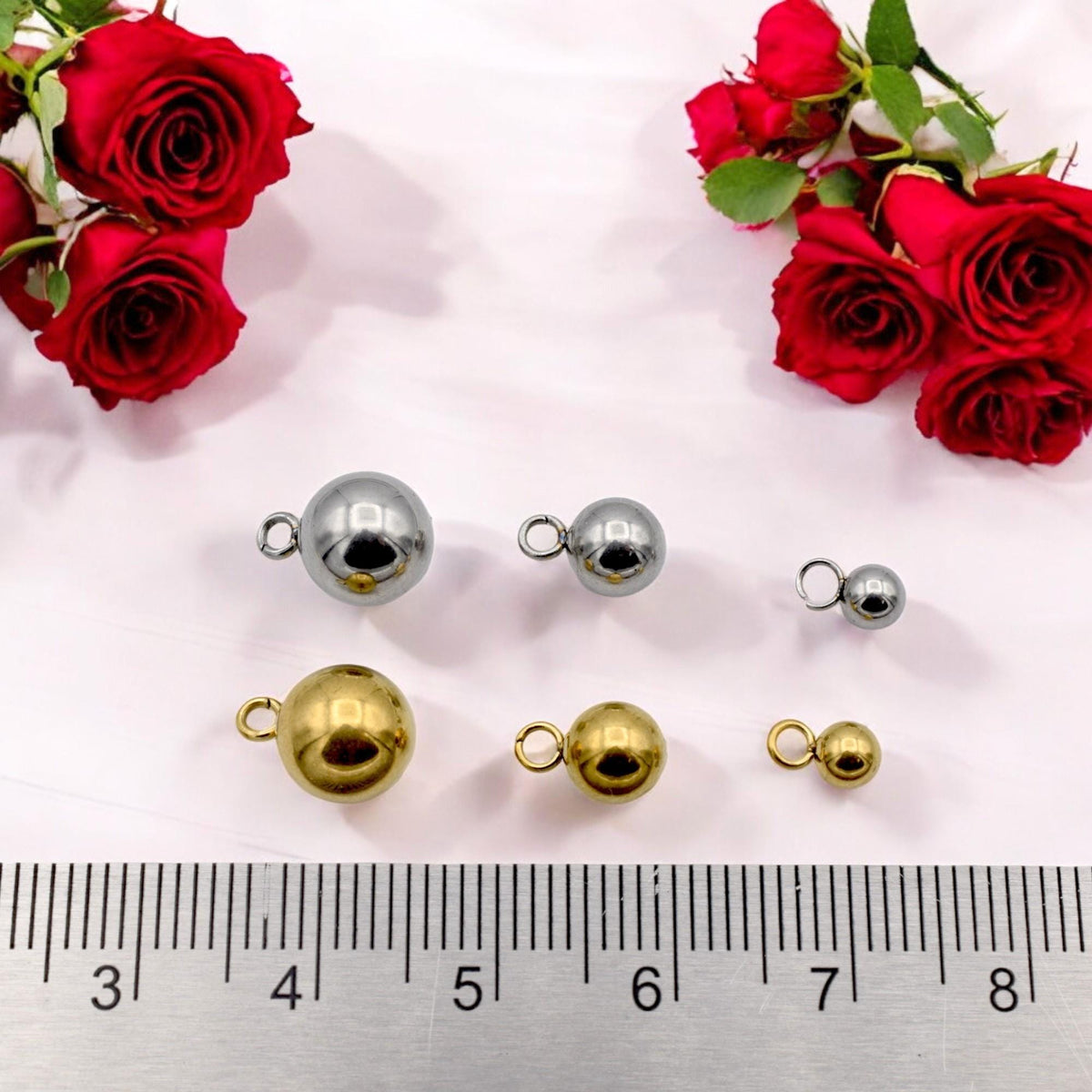 Hypoallergenic Stainless Steel and Gold Plated Ball Pendants Hanger Beads– Durable and Stylish Sizes 4 to 8mm jewelry maki...