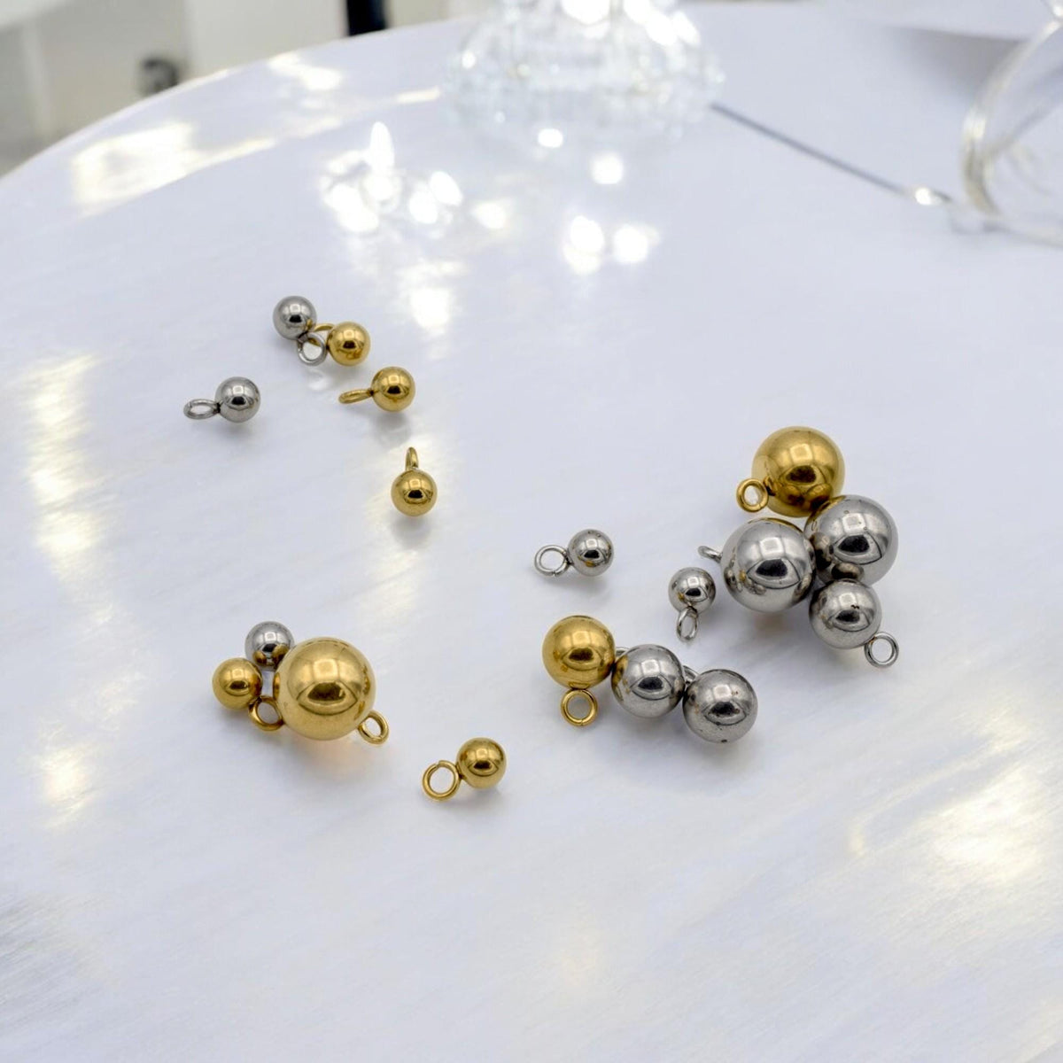 Hypoallergenic Stainless Steel and Gold Plated Ball Pendants Hanger Beads– Durable and Stylish Sizes 4 to 8mm jewelry maki...