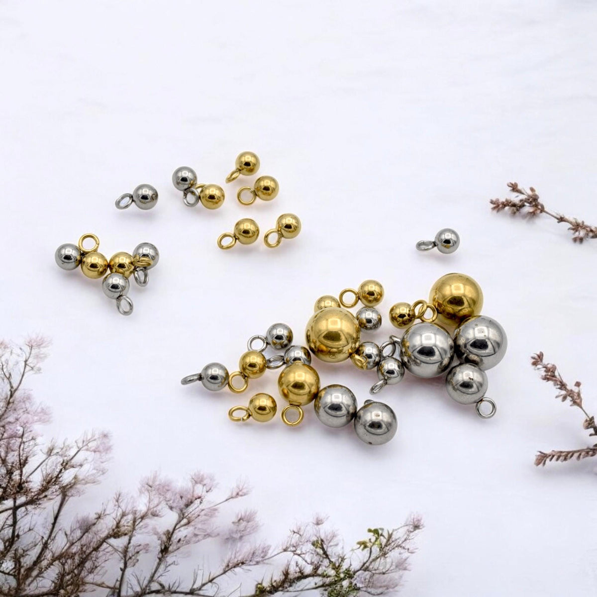 Hypoallergenic Stainless Steel and Gold Plated Ball Pendants Hanger Beads– Durable and Stylish Sizes 4 to 8mm jewelry maki...