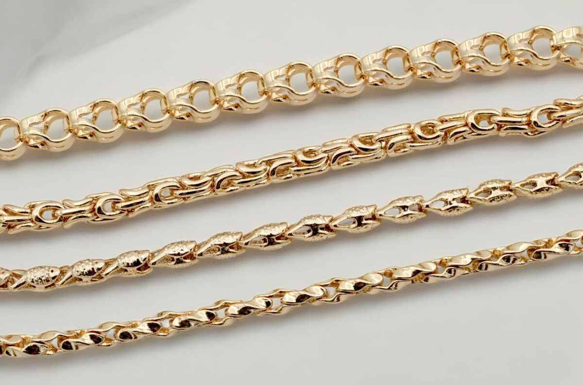 Gold Filled Alternative Waterproof Chains: Elegant Durable Jewelry Components (Anchor, Rope, Twisted Styles, Multiple Sizes)