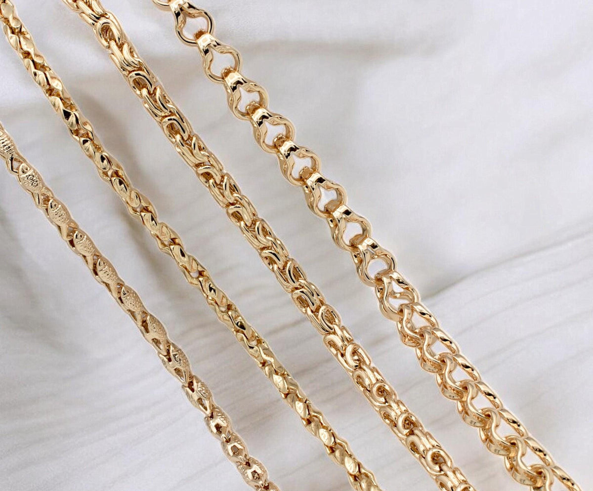 Gold Filled Alternative Waterproof Chains: Elegant Durable Jewelry Components (Anchor, Rope, Twisted Styles, Multiple Sizes)
