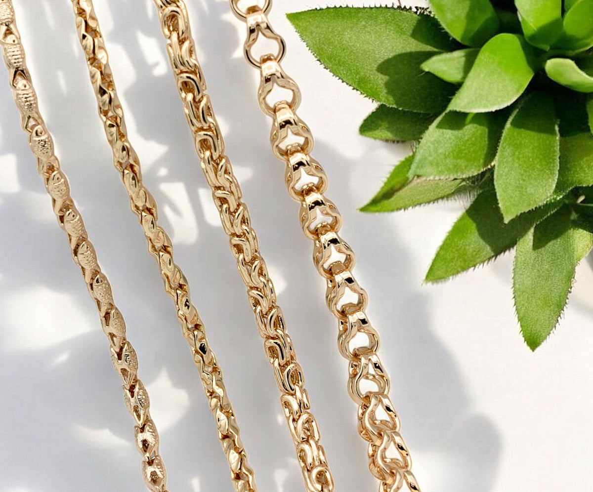 Gold Filled Alternative Waterproof Chains: Elegant Durable Jewelry Components (Anchor, Rope, Twisted Styles, Multiple Sizes)