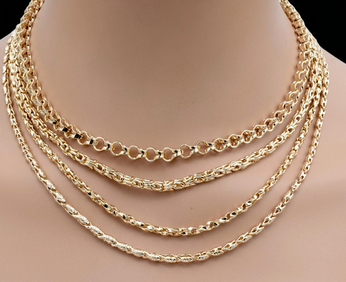 Gold Filled Alternative Waterproof Chains: Elegant Durable Jewelry Components (Anchor, Rope, Twisted Styles, Multiple Sizes)