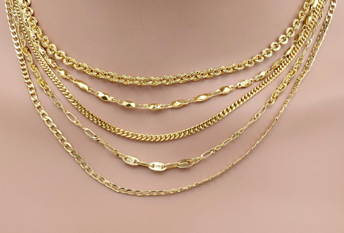 Gold Filled Alternative Waterproof Chains Jewelry, Sunburst & Oval Link Designs (18-20 Inch, Tarnish Resistant, Durable Metal)