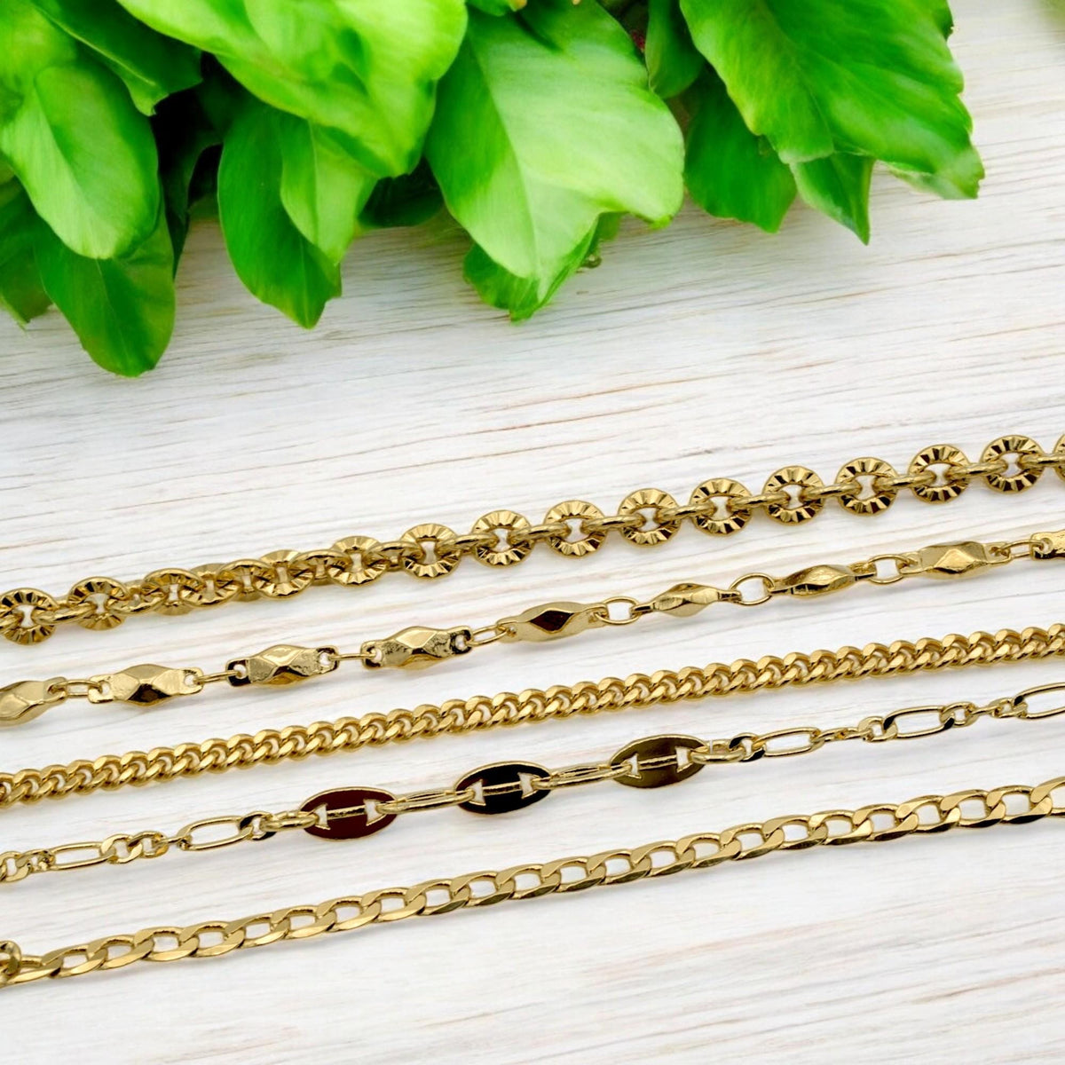 Gold Filled Alternative Waterproof Chains Jewelry, Sunburst & Oval Link Designs (18-20 Inch, Tarnish Resistant, Durable Metal)