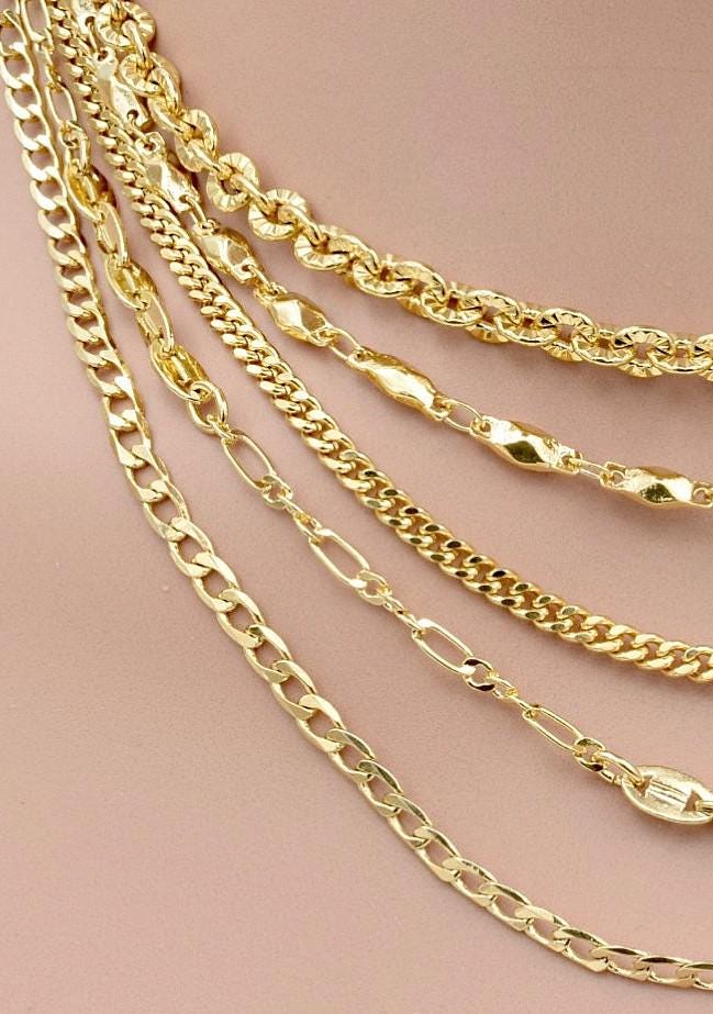 Gold Filled Alternative Waterproof Chains Jewelry, Sunburst & Oval Link Designs (18-20 Inch, Tarnish Resistant, Durable Metal)