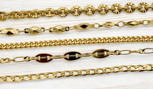 Gold Filled Alternative Waterproof Chains Jewelry, Sunburst & Oval Link Designs (18-20 Inch, Tarnish Resistant, Durable Metal)