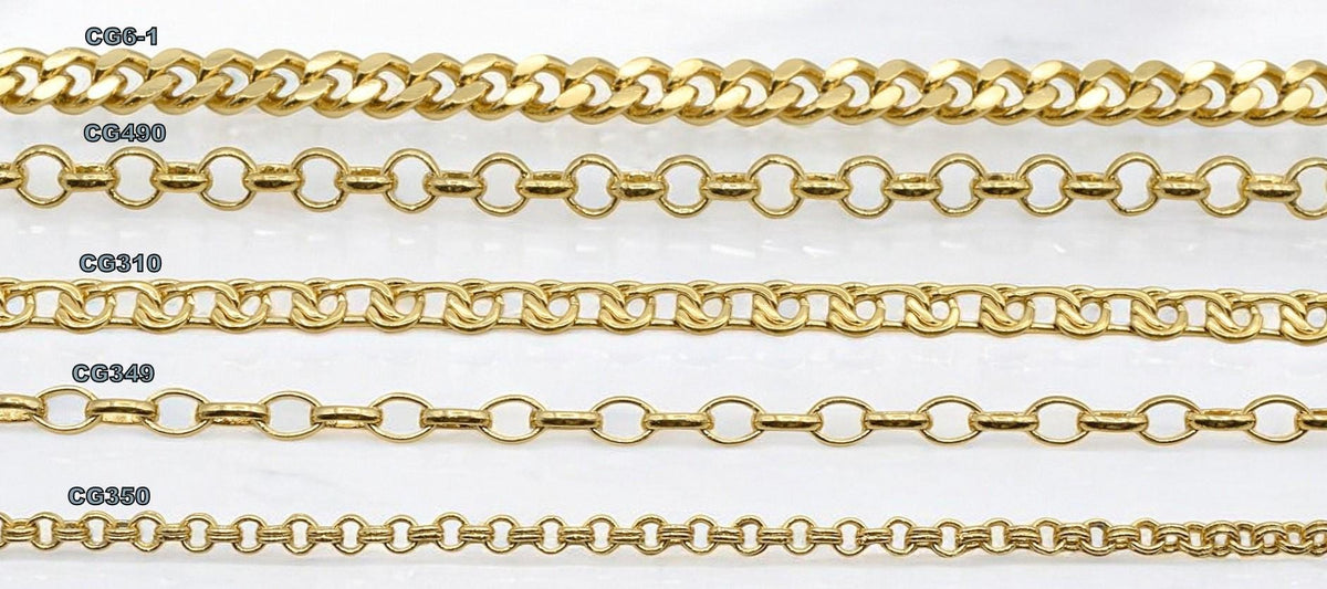 Gold Filled Alternative Waterproof Chains: Mariner, Curb, Oval Link Styles | Tarnish Resistant, Durable | Multiple Lengths Available
