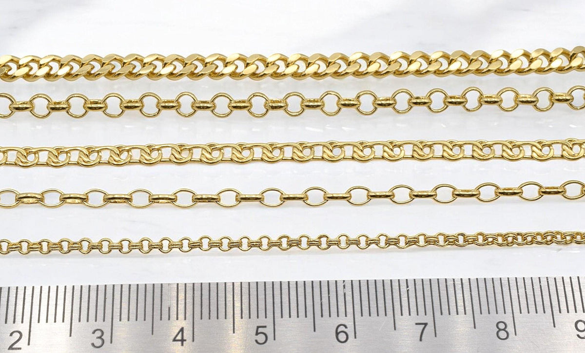 Gold Filled Alternative Waterproof Chains: Mariner, Curb, Oval Link Styles | Tarnish Resistant, Durable | Multiple Lengths Available