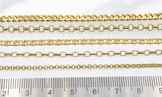 Gold Filled Alternative Waterproof Chains: Mariner, Curb, Oval Link Styles | Tarnish Resistant, Durable | Multiple Lengths Available