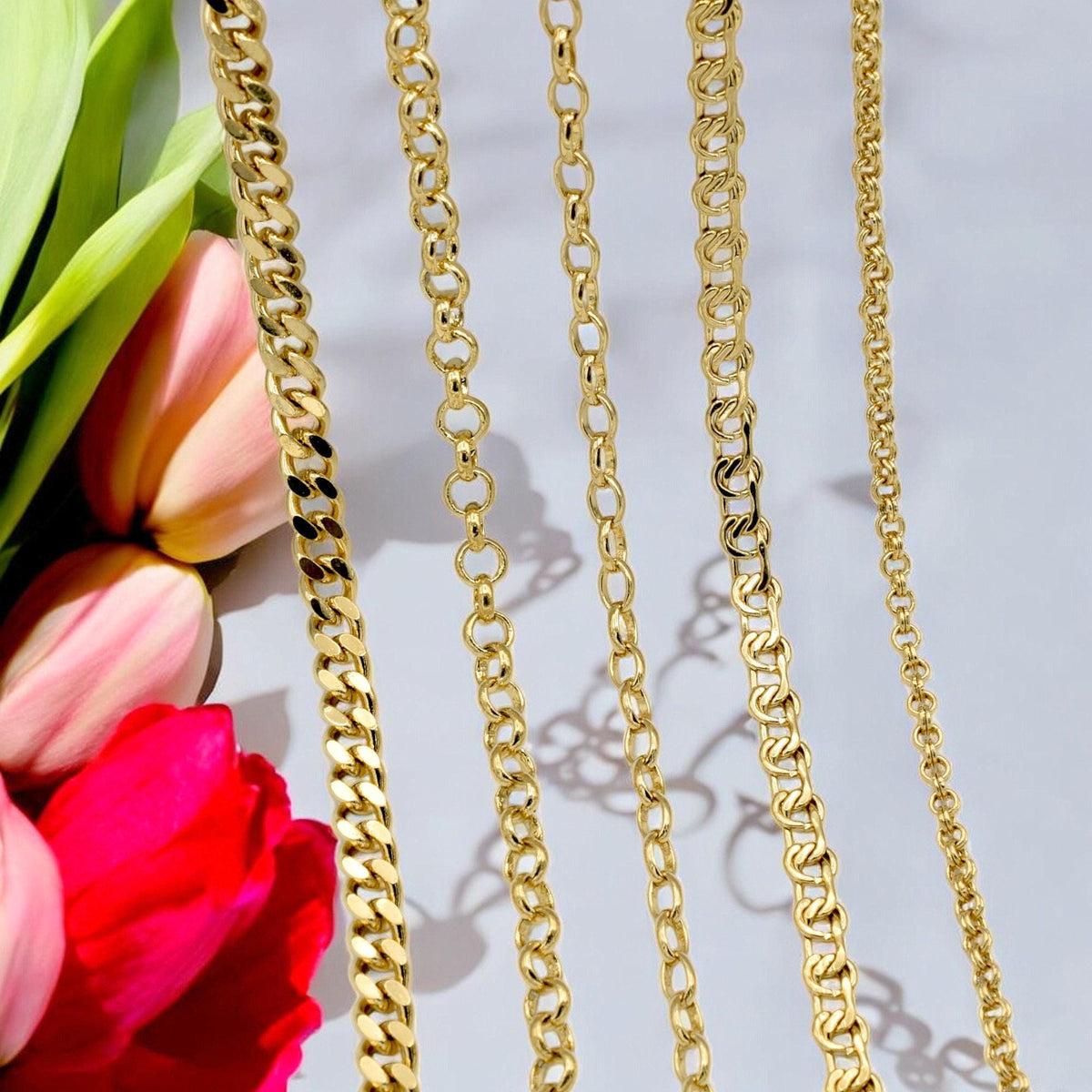 Gold Filled Alternative Waterproof Chains: Mariner, Curb, Oval Link Styles | Tarnish Resistant, Durable | Multiple Lengths Available