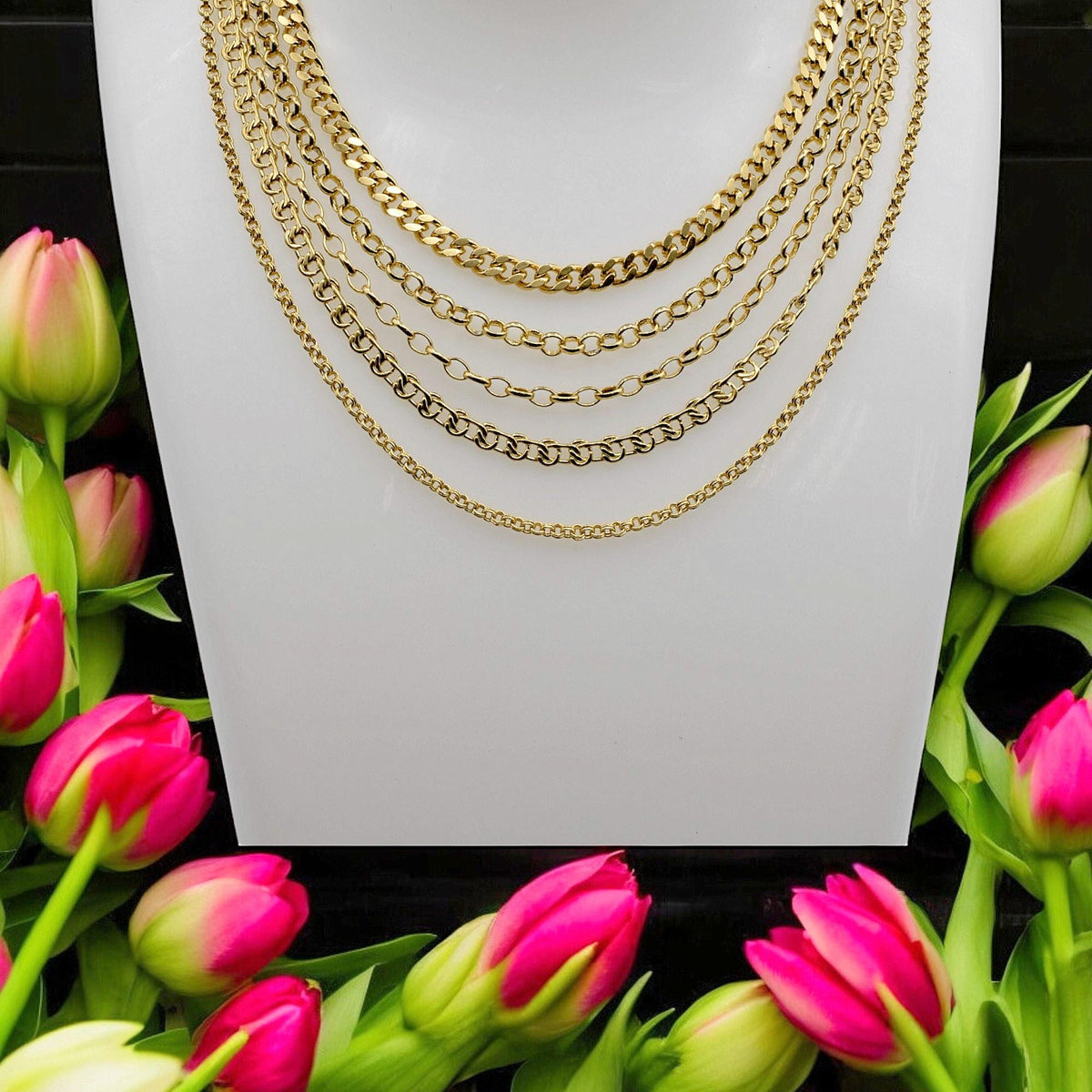 Gold Filled Alternative Waterproof Chains: Mariner, Curb, Oval Link Styles | Tarnish Resistant, Durable | Multiple Lengths Available